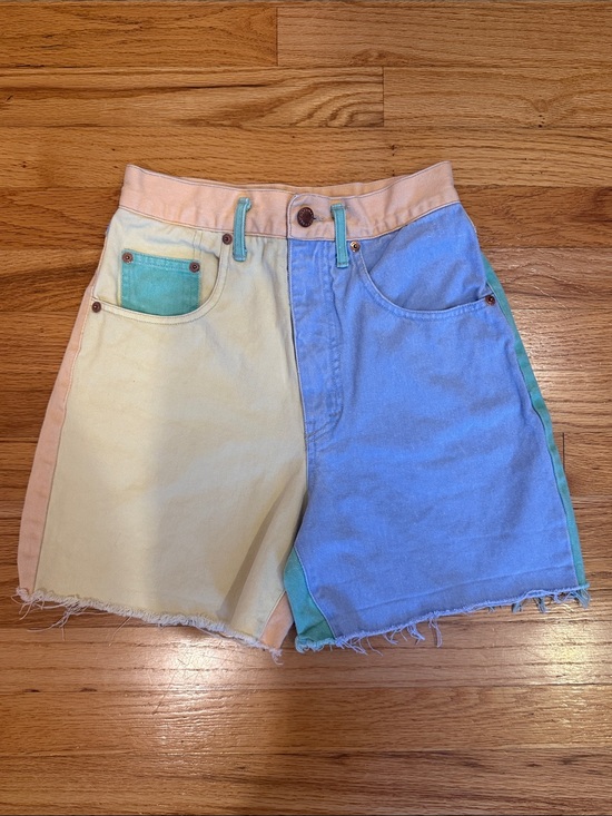 NAF NAF Pants - NAF NAF Pastel Colorblock High-Waist Denim Shorts - Yellow, Blue, Mint, Pink